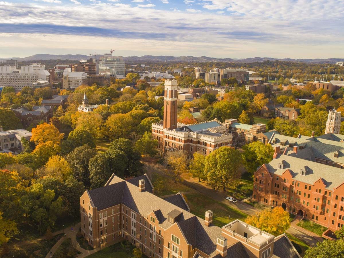 An aerial view of Vanderbilt's campus in autumn.