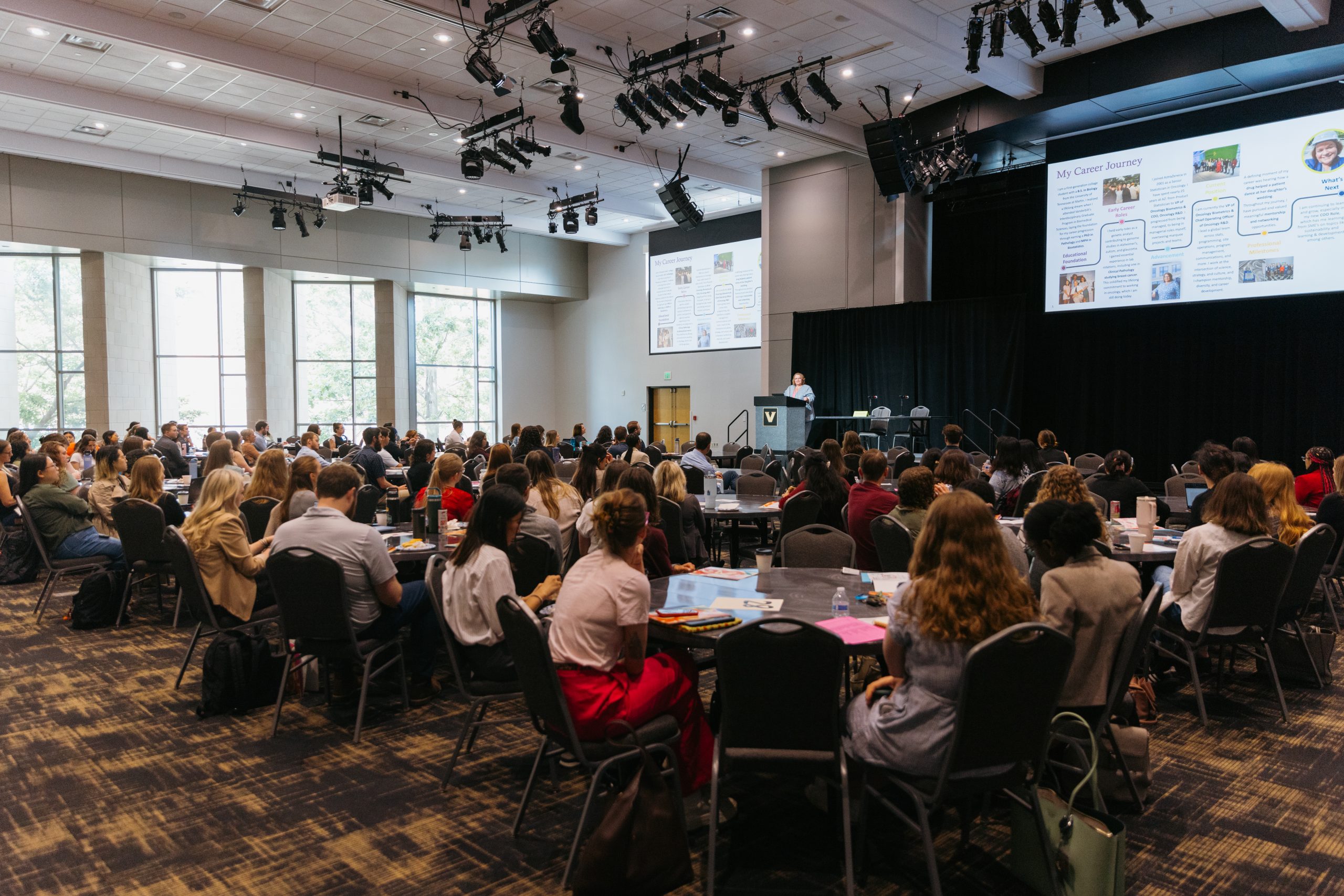 Career symposium participants listening to featured speaker Renee Iacona.