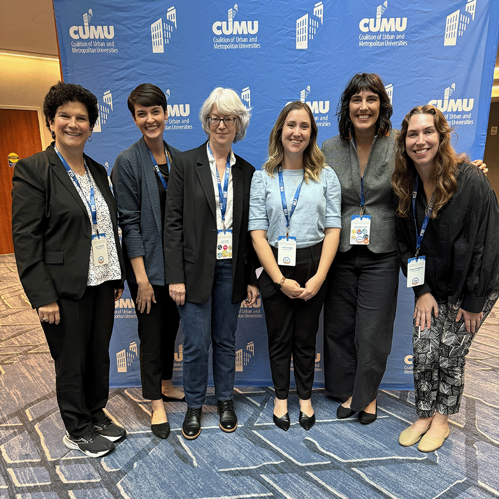 Group photo of Jill Stratton, Kathleen Fuchs Hritz, Leah Lowe, Casey Gymrek, Jaclyn Mothupi and Rachel Thompson at the 2024 CUMU Annual Conference.