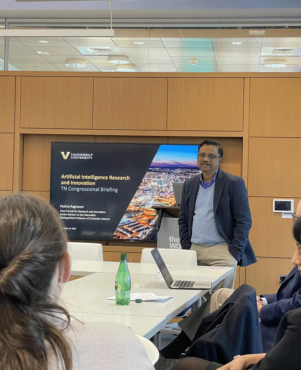 Krish Roy presents before congressional staff at Vanderbilt University campus