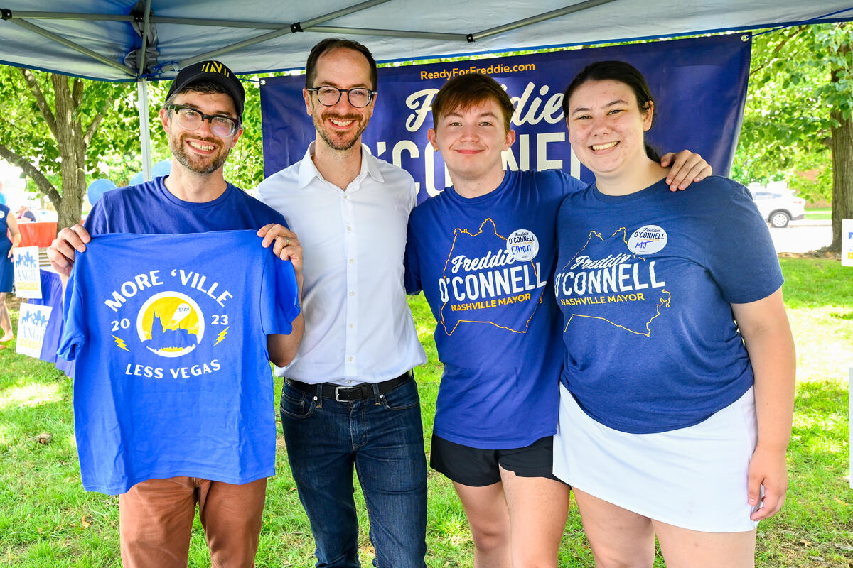 Nashville Mayor-elect at Vanderbilt's Meet the Candidates event in Fannie Mae Dees Park on July 8, 2023