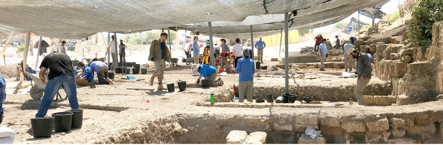 Students working on an archaeological site