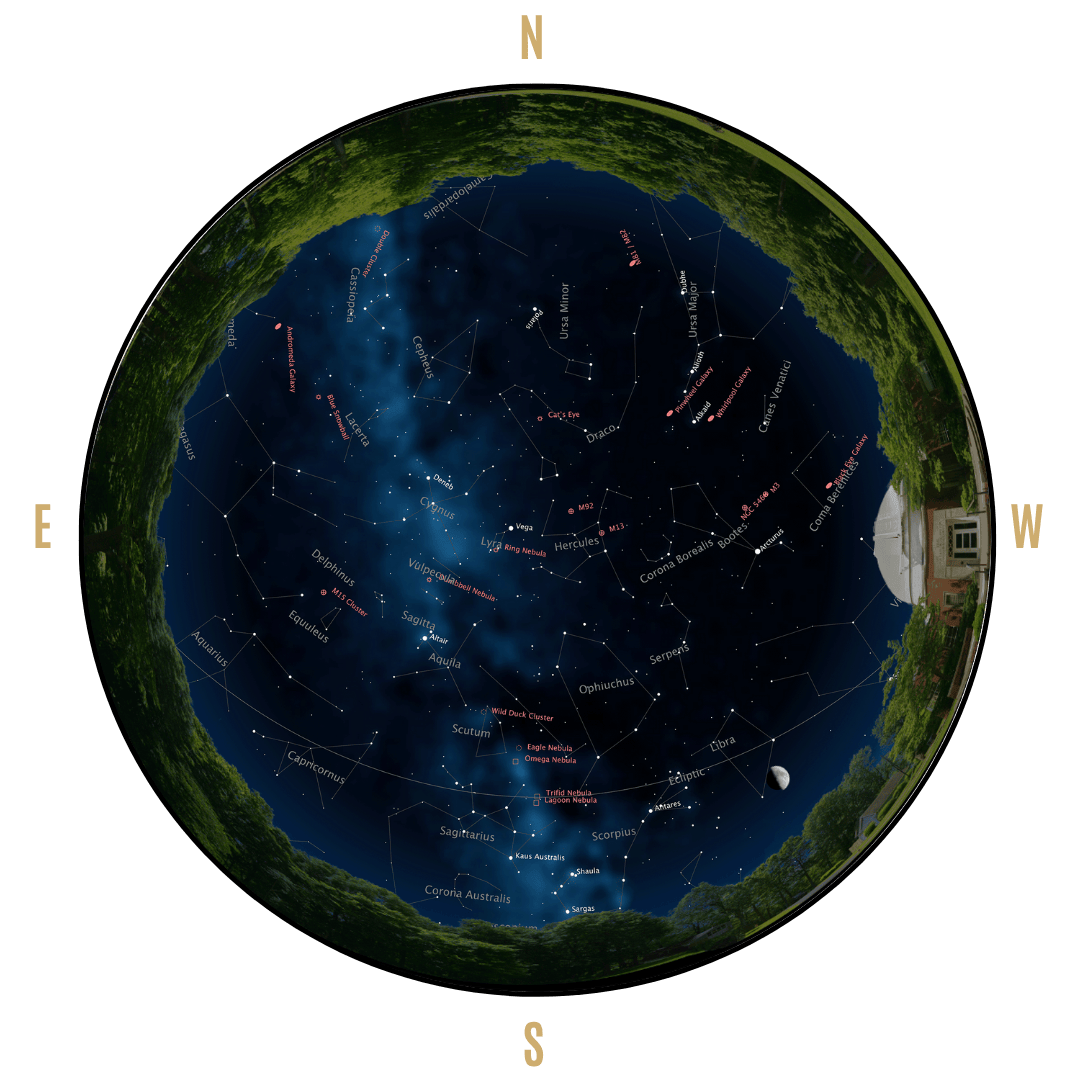 A map of where stars and planets will appear in the night sky in August