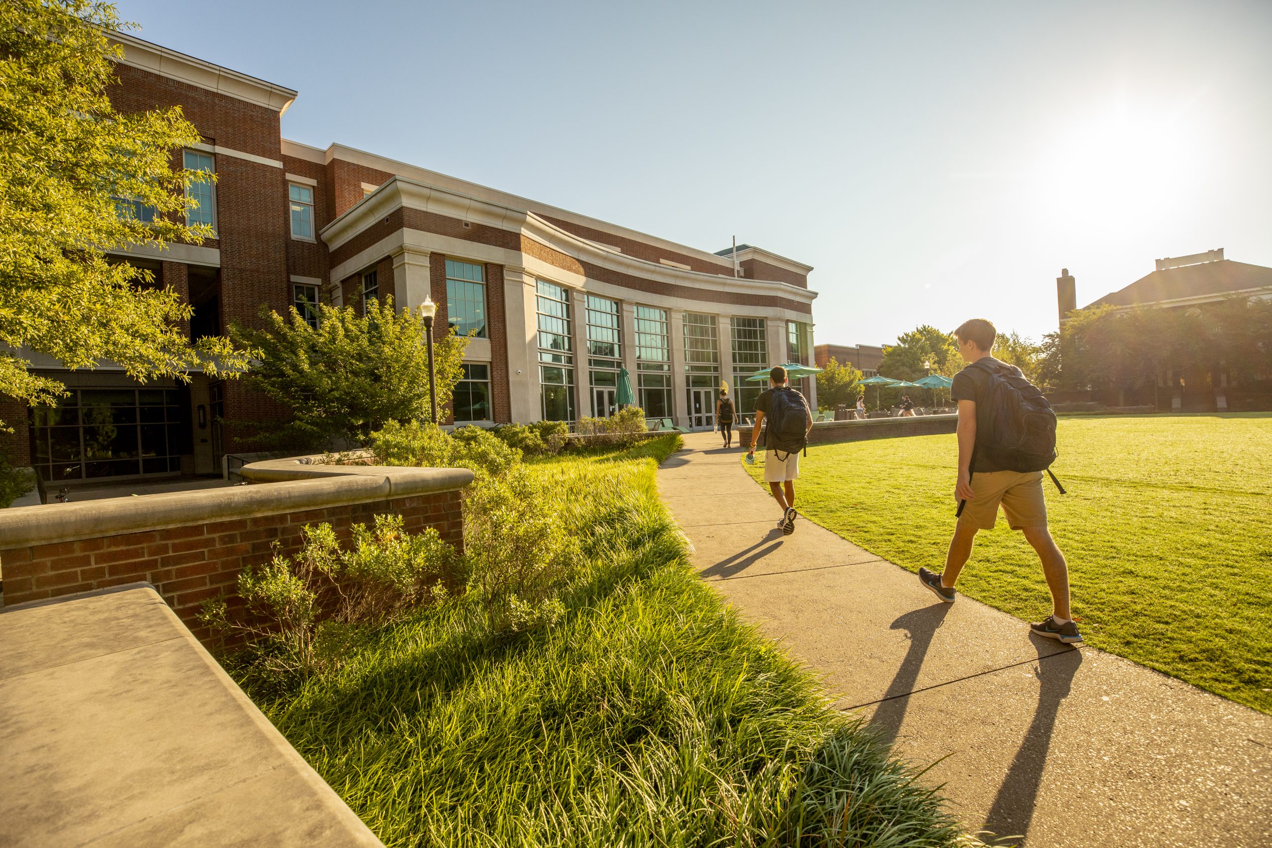 Students walking across campus