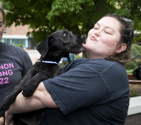 Carly, Care Partner, hold puppy while Humane Association (NHA) introduces Paws on the Plaza, an event in which the NHA will bring adoptable puppies to the VUMC Plaza. Although this is not an official adoption event, all puppies are available for adoption through NHA following the event. While NHA offers Bark Breaks throughout the Nashville/Middle Tennessee area, we are thrilled to be the first hospital to enter this partnership. Photos by: Susan Urmy