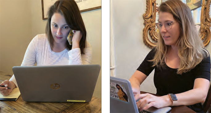 Alyssa Miller, MSN, AGPCNP-BC, APRN, left, and Alexandra Speros, MSN, CNM, FNP-BC, APRN, are the clinician supervisors for the COVID-19 hotline.