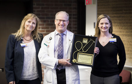 Richard Miller, MD, received the Advanced Practice Ambassador Award. Here, he’s with Elizabeth Card, APRN, left, and Briana Witherspoon, DNP, ACNP. (photo by Susan Urmy)