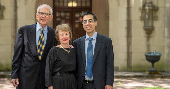 Steve Riven, left, and his wife, Jan, here with Thomas Wang, MD, have established a directorship in cardiology in memory of Riven’s father, Samuel Riven, MD, who served on the Vanderbilt faculty for more than 50 years.
