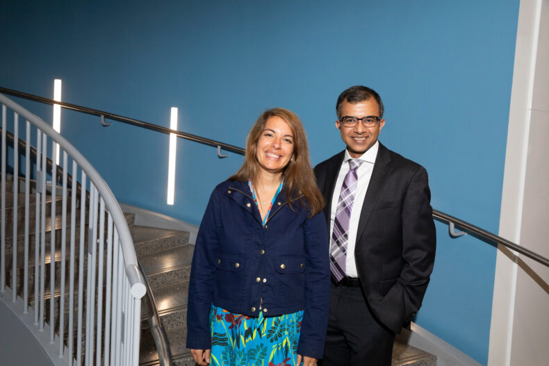 Northwestern University implementation scientist Rinad Beidas, PhD, left, was the keynote speaker at the LHS Symposium hosted by Sunil Kripalani, MD, MSc, director of the Vanderbilt Center for Health Services Research. (photo by Susan Urmy)