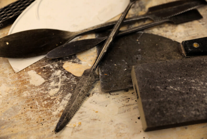Some of the tools Alan LeQuire uses to create his statues. (photo by Erin O. Smith)