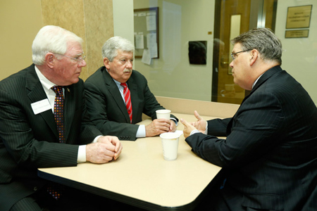 Day_on_Hill_Pinson L-r: Rep. Charles Sargent, R-Franklin, and Sen. Randy McNally, R-Oak Ridge, meet with Wright Pinson, deputy vice chancellor for health affairs and CEO of the Vanderbilt Health System, at Day on the Hill Jan. 30. (John Russell/Vanderbilt)