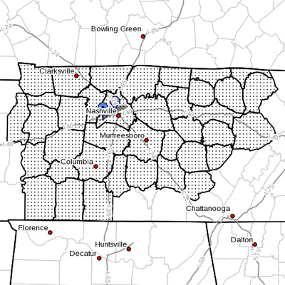Much of Middle Tennessee will experience near-record high temperatures in the coming days. (map courtesy of the National Weather Service)