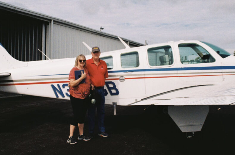 Patient Kathy Wilcox, here with her husband, John, is an avid flyer with an indefatigable zest for life; a quality that has not been shaken by her cancer diagnoses.