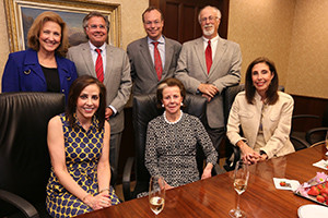 The Eskind family gathers with Vanderbilt officials to celebrate the signing of the $6 million gift to the Eskind Biomedical Library. From left are Vice Chancellor for Development and Alumni Relations Susie Stalcup, Donna Eskind, Dr. Jeffrey Eskind, Annette Eskind, Dean of the School of Medicine and President and CEO of VUMC Dr. Jeff Balser, Dr. Steven Eskind and Laurie Eskind. (Photo by Anne Rayner)