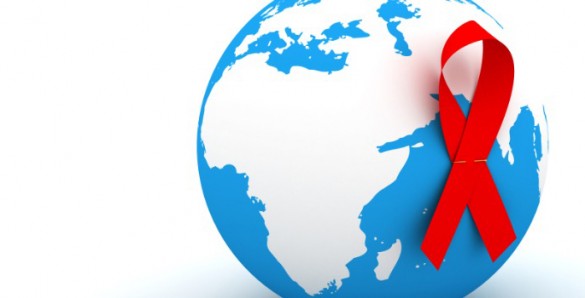 AIDS ribbon on the globe