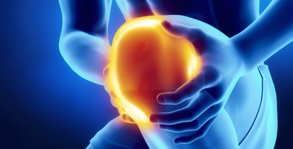 concept illustration of knee with pain radiating from it