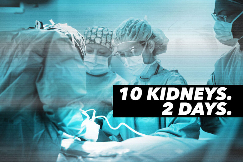 Wali Johnson, MD, left, and Rachel Forbes, MD, MBA, were among the surgeons who performed an unusually high number of kidney transplantations in 48 hours. (photo by Erin O. Smith and Diana Duren)