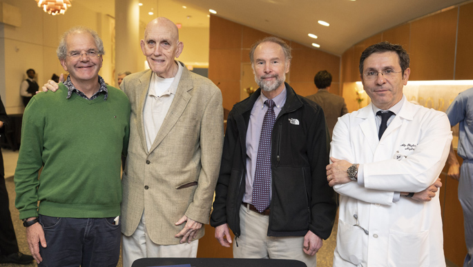 William Stone, MD, second from left, poses with longtime friends and colleagues Roy Zent, MD, left, Ray Harris, MD, and Alp Ikizler, MD, following a “retirement symposium” held in his honor recently. Stone, professor of Medicine in the Division of Nephrology, is retiring this fall after 50 years on the Vanderbilt faculty.