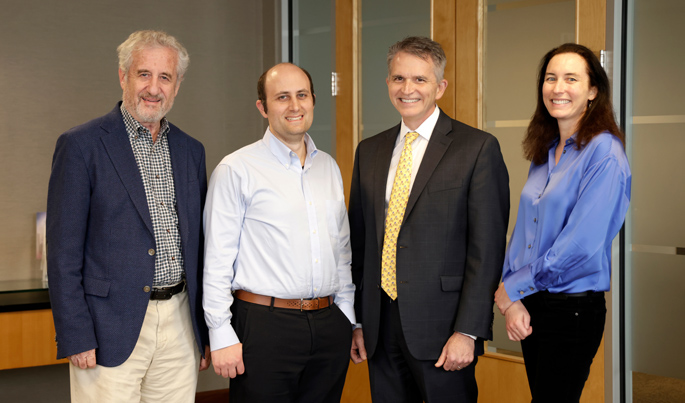 From left, Dan Roden, MD, Alexander Bick, MD, PhD, Paul Harris, PhD, and Jodell Linder Jackson, PhD, are among the VUMC researchers who contributed to the latest report from the All of Us Research Program. (photo by Donn Jones)