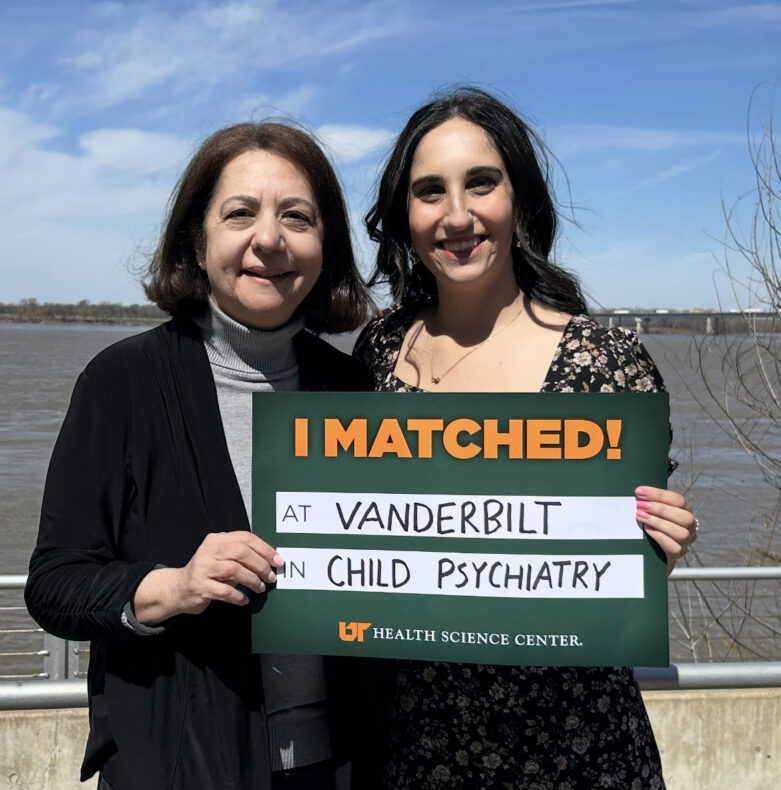 Ban Mishu Allos, MD, left, with her daughter, Kathleen May Allos, who just graduated from VUSM.