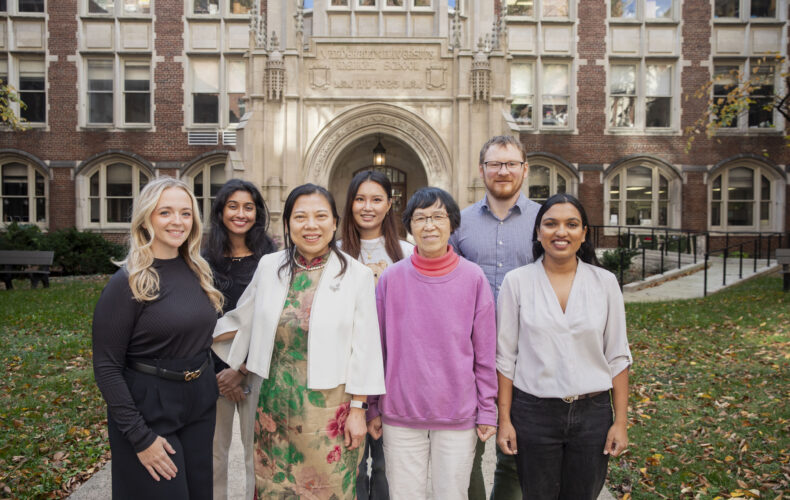 Members of the Kang lab include (front row from left) Melissa Deleeuw, Jing-Qiong (Katty) Kang, MD, PhD, Wangzhen Shen, MD, and Karishma Randhave, and (back row from left) Ekta Anand, Debbie Song, and Kirill Zavalin, PhD. (photo by Susan Urmy)