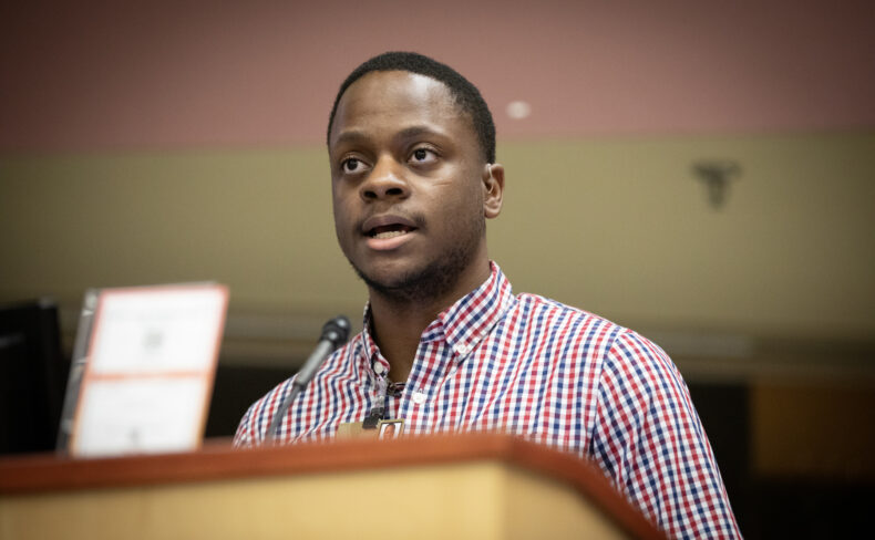 Jason Watkins was one of the speakers at graduation. A Mama Lere alum, Watkins is getting his master’s degree in speech language pathology at Tennessee State University and has received one of the Department of Hearing & Speech Sciences’ specialty track training grants, which allows him to take pediatric hearing loss classes in our graduate program. (photo by Erin O. Smith)