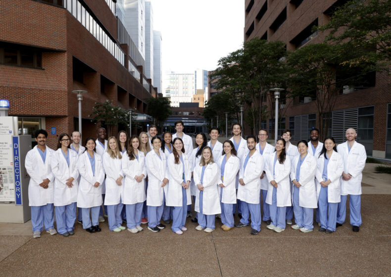 Otolaryngology-Head & Neck Surgery residents gather for a group photo on the Medical Center plaza. (photo by Donn Jones)