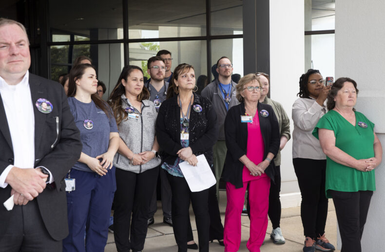 Anita Fuentes-Ponce, center, whose grandson, Brendon Sokol, became a donor in August 2023, was one of the speakers during Vanderbilt Wilson County Hospital’s Donate Life event. (photo by Susan Urmy)