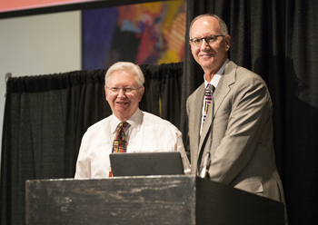 Frank Harrell, Ph.D., left, received the Distinguished Service Award from Robert Dittus, M.D., MPH. (photo by Joe Howell)