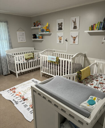 The Barton triplets’ bedroom at home.