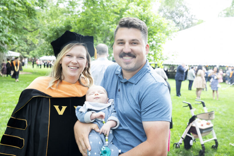 Nursing School graduate Taylor Dodd with her husband, Dustin Tellschow, and son, Bennett. (photo by Susan Urmy)