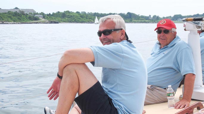 Longtime colleagues and friends Curt Thorne, left, and Terry Burke enjoyed sailing together.
