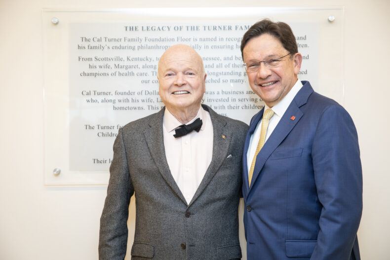 Cal Turner Jr. (left) was joined at the celebration by Juan C. Salazar, MD, MPH. (photo by Erin O. Smith)