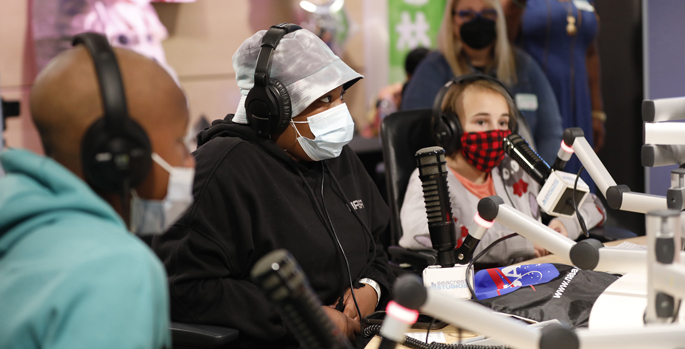 Patients Jayden Bailey, 13, Aaliyah Broome, 13, and Daisy Deal, 12, asked questions of NASA astronaut Kiell Lindgren, MD, during the call.