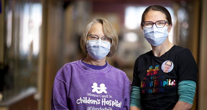 Vicki Scala, MS, OTR/L, CNT, left, and Amy Darrow, PT, DPT, CPST, CNT, are certified neonatal therapists at Monroe Carell Jr. Children’s Hospital at Vanderbilt.