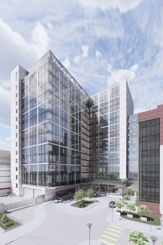 Located between 21st Avenue and Medical Center Drive, the 15-story Jim Ayers Tower is VUMC’s largest expansion to date. (rendering courtesy of Blair + Mui Dowd Architects)
