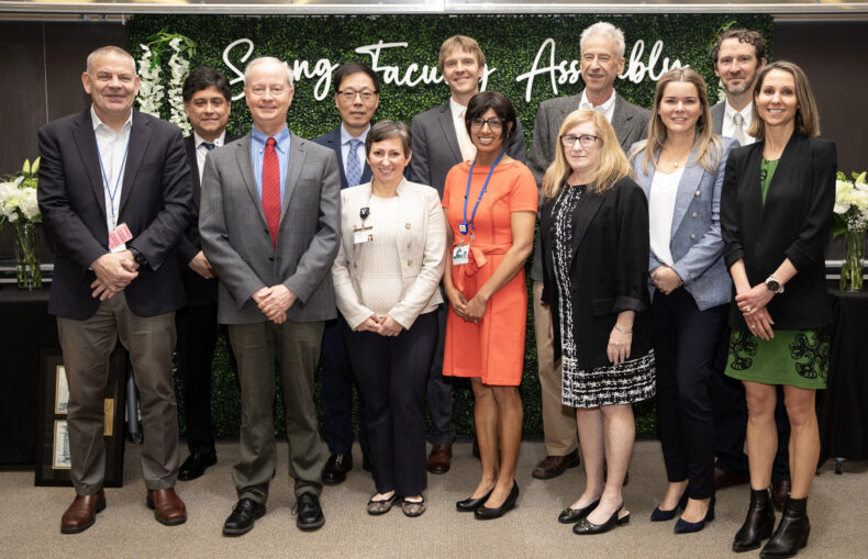 Faculty Award recipients include (front row, from left) C. William Wester, MD, MPH, Richard Peek Jr., MD, Maria Hadjifrangiskou, PhD, Maya Neeley, MD, Debra Friedman, MD, MS, Angela Jefferson, Lindsay Bischoff, MD, (back row, from left) Manuel Morales-Paliza, PhD, DABR, Wei Zheng, MD, PhD, MPH, Colin Walsh, MD, MA, Ian Macara, PhD, and L. Dupree Hatch III, MD, MPH. (photo by Erin O. Smith)