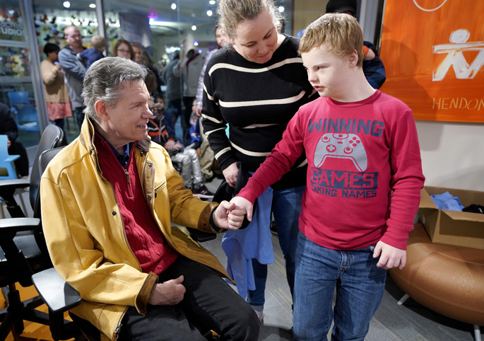 Braiden Williams, 15, meets country and gospel artist Randy Travis during a recent visit to Seacrest Studio at Monroe Carell Jr. Children’s Hospital at Vanderbilt.