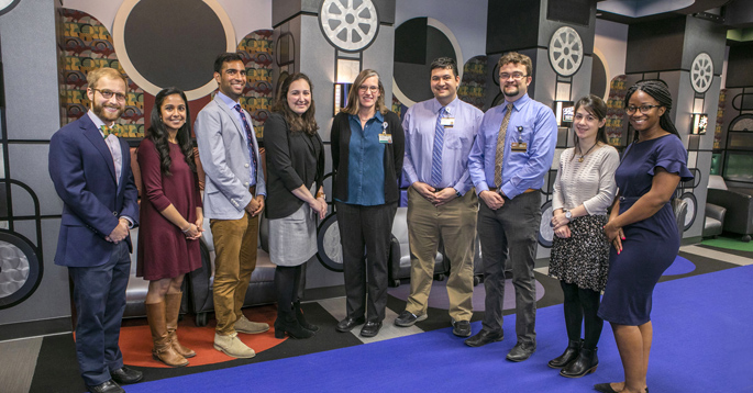 Lorraine Ware, MD, center, poses with this year’s Medical Scholars Program students: from left, Justin Banerdt, Shilpa Mokshagundam, Nikhil Chavali, Jocelyn Gandelman, Jason Gandelman, Joshua Cockroft, Jennifer Marvin and Yemisi Dina.