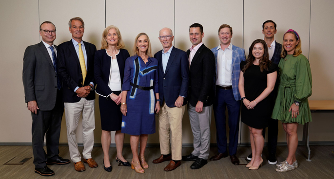 From left, Jeff Balser, MD, PhD, Orrin Ingram, Jennifer Pietenpol, PhD, Mary Brock, John Brock III, John Brock IV, Major Brock, Morgan Brock, Adam Dixon, Rebecca Brock Dixon.