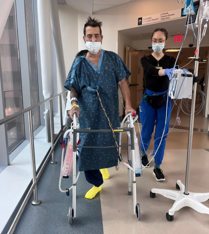 Mike Boston at VUMC following his transplant. 