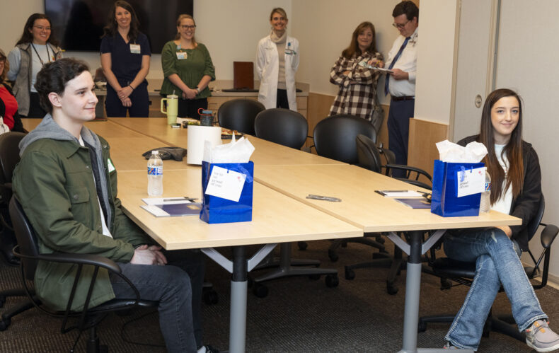 Ashton Bertel, left, and Lexi Browning were among the patients who came to the pediatric transplant transition day. (photo by Susan Urmy)