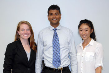 The inaugural class of the Medical Innovators Development Program includes, from left, Ariel Kniss, Ph.D., Sai Rajagopalan, Ph.D., and Jessica Wen, Ph.D.