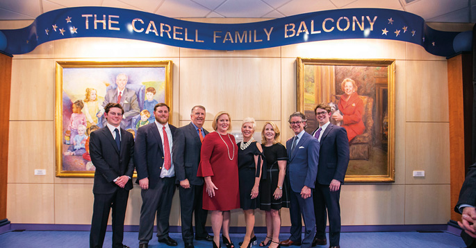Monroe Carell Jr. Children’s Hospital at Vanderbilt recently celebrated the newly dedicated Carell Family Balcony. Pictured from left: William Johnson, Nicholas Brown, David H. Brown, Kathryn Carell Brown, Julie Carell Stadler, Edie Carell Johnson, David B. Johnson and Monroe Stadler.