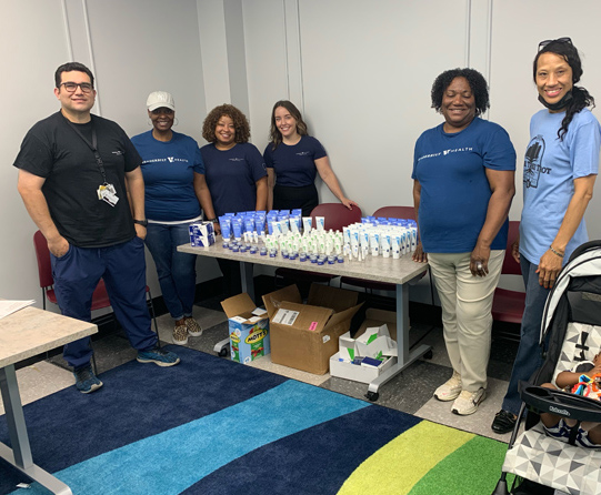 Vanderbilt community outreach volunteers include, from left, Lincoln Rico, RN, Marsha Sesay, MSN, RN-BC, Amy Freeman, Lindsay Wade, Mamie Williams, PhD, MPH, MSN, APRN, and Mary Jones. Not pictured: Jaimie Glatt, Rochelle Symlar, Brittany Ewen, Hannah Vaughn and Brenda Reed.
