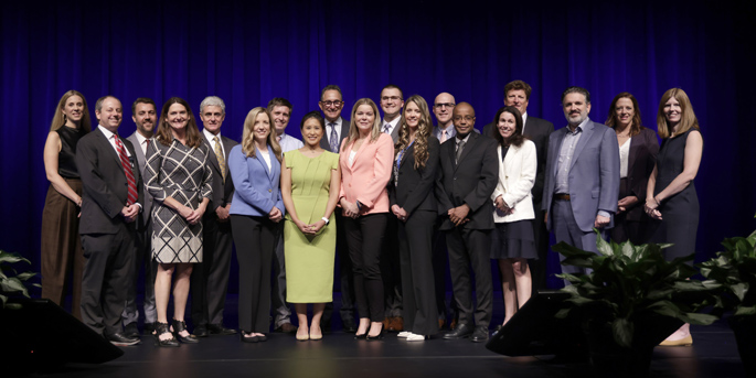 New directorship holder are: (front row, from left) Jonathan Soslow, MD, MSCI; Jill Simmons, MD; Lori Jordan, MD, PhD; Janice Law, MD; Angela Jefferson, PhD; Carrie Menser, MD; Muktar Aliyu, MBBS, DrPH, MPH; Tracy Frech, MD, MSCI; Peter Embí, MD, MS, (back row, from left) Meredith Pugh, MD, MSCI; Stephen Patrick, MD, MPH, MS; Harvey Murff, MD, MPH; John Graves, PhD; Paul Sternberg Jr., MD; Joshua Robinson, OD; Fabien Maldonado, MD, MSc; Jonathan Brown, MD; Lori Ann Kehler, OD; and Julie Lounds Taylor, PhD. (photo by Donn Jones)