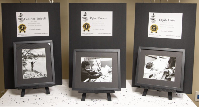 The winning entries for the inaugural Vanderbilt Wilson County Hospital Patient and Family Advisory Council: Wilson County Schools Art Competition. (photo by Erin O. Smith)