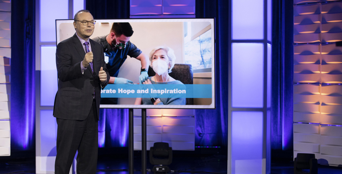 Jeff Balser, MD, PhD, talked about VUMC’s priorities moving into the next fiscal year at the February 2022 Leadership Assembly.