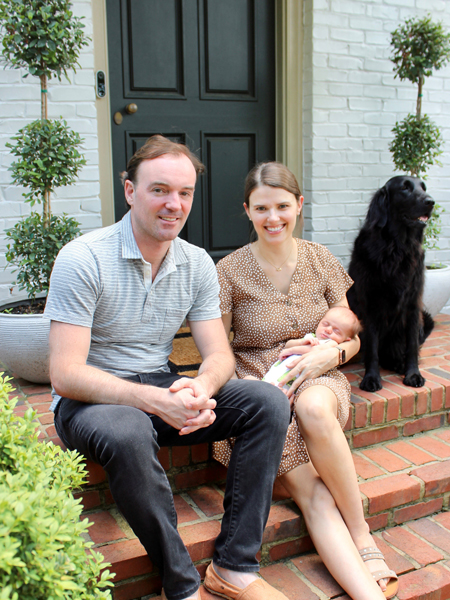 Sam and Micaela Reed with daughter Katherine and dog Moxie.