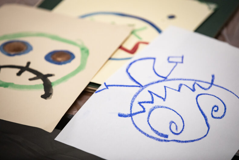 Artwork created by Sekou Toure sits out for inspiration during the workshop. (photo by Erin O. Smith)